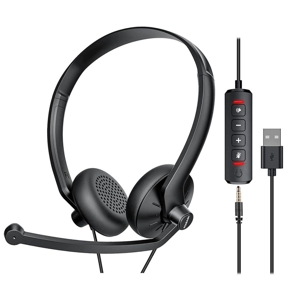 USB Computer Headset with Noise Cancelling Microphone for Online Meetings and Calls, Wired for PC Laptop, Black