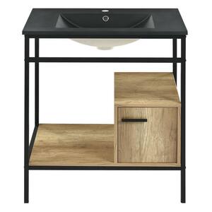29.5 in. W x 18.1 in. D x 34.6 in . H Freestanding Bath Vanity in Black with Single Sink and Resin Top