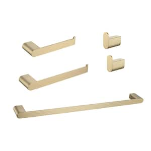 5-Piece Wall Mounted Bathroom Hardware Set Towel Racks in Brushed Gold