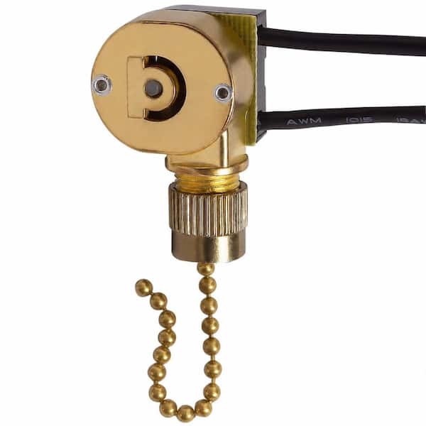 Zing Ear ZE-109M Ceiling Fan Light Pull Chain On/Off Switch with Brass Metal Chain, UL/CSA, 1-Pack