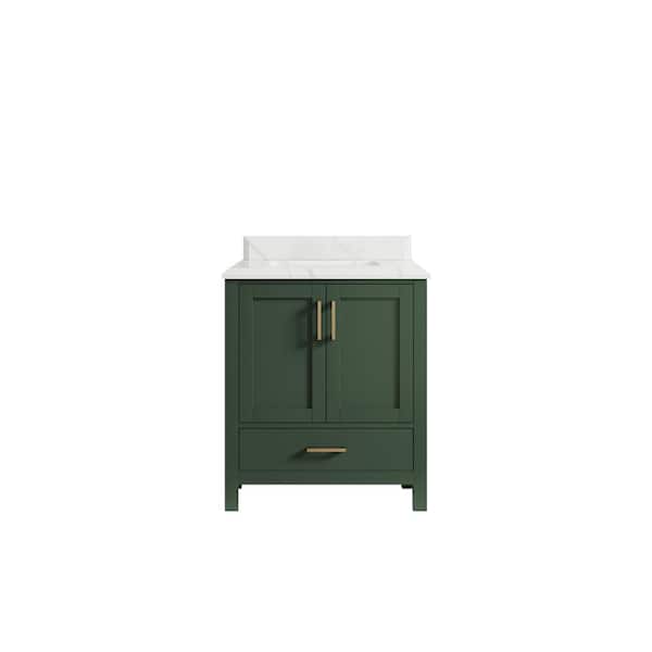 Willow Collections Malibu 30 in. W x 22 in. D x 36 in. H Bath Vanity in Green with Cove Edge Calacatta Quartz Top