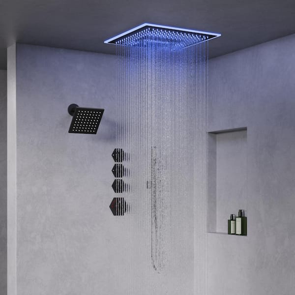 GRANDJOY 16 in. AuroraMist LEDShower 17-Spray Dual Ceiling Mount Fixed ...