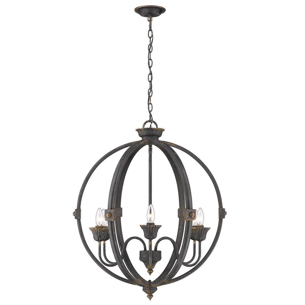 Antique Black Iron Sphere Chandelier with Rusty Gold Patina