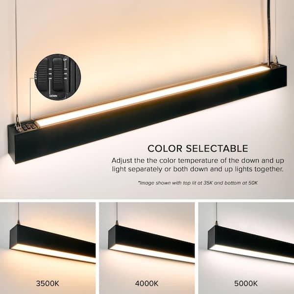 Maxxima 4 ft LED Black Linear Up/Down Light Fixture, 3 CCT 3500K