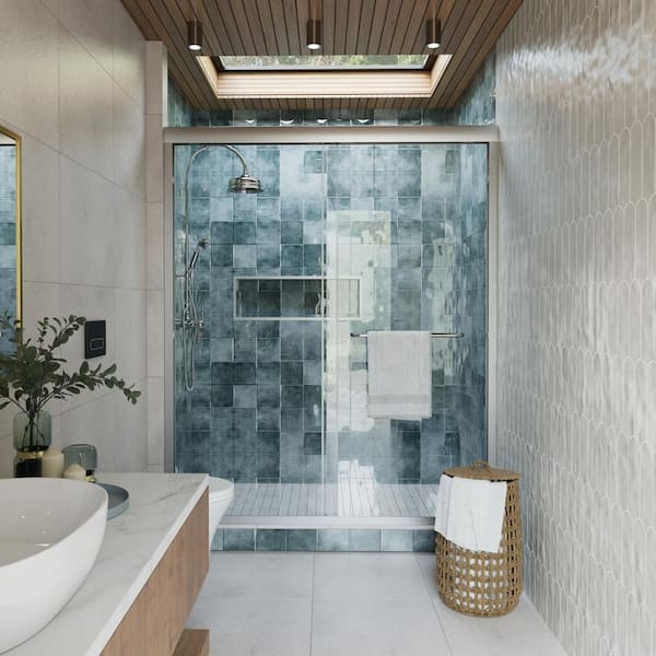 56 in.-60 in. W x 72 in. H Semi-Frameless Double Sliding Shower Door in Chrome with 1/4 in. Tempered Clear Glass