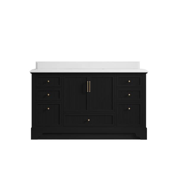 Willow Collections Alys 60 in. W x 22 in. D x 36 in. H Single Sink Bath Vanity in Black with 1.5 in. White Quartz Top