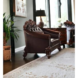 Dark Brown Barrel Chair Set of 1 with Nail head Trim and Removable and Tufted Cushions