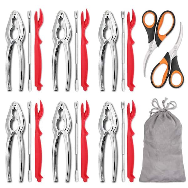 20 Pieces Seafood Tools Set includes 6-Crab Crackers, 6-Lobster Shellers, 6-Crab Leg Forks/Picks and 2-Seafood Scissor