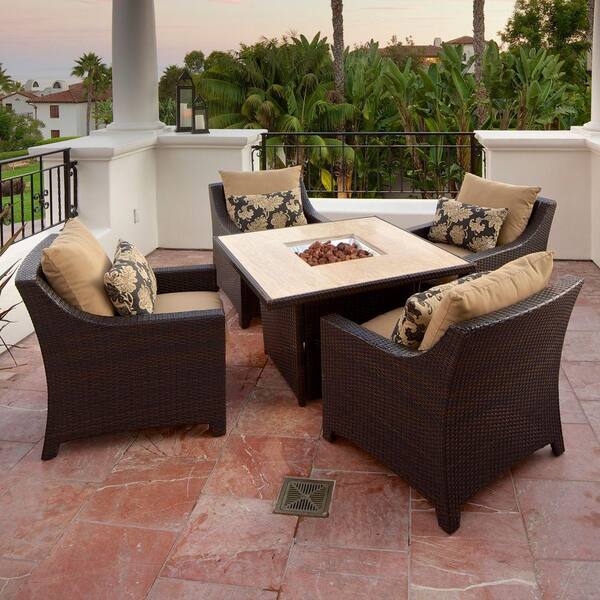 RST Brands Deco 5-Piece Patio Fire Pit Seating Set with Delano Beige Cushions-DISCONTINUED