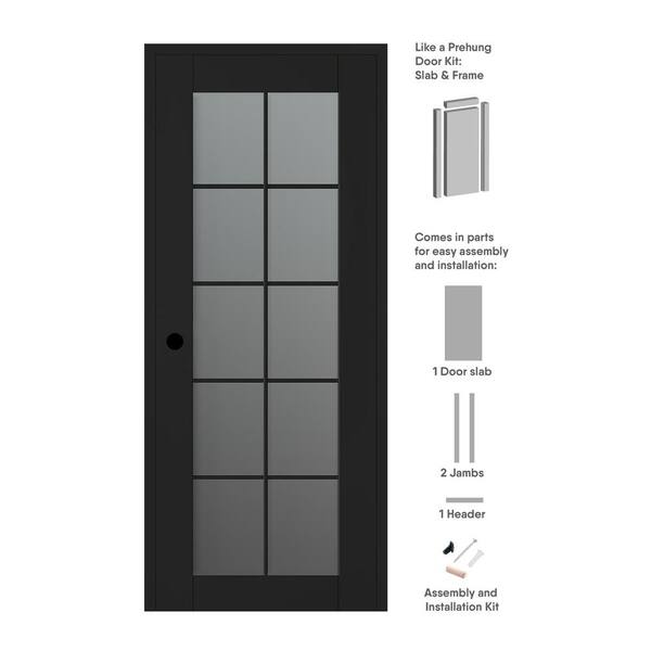 Belldinni Vona 32 in. x 84 in. Right-Hand 10-Lite Frosted Glass Black Matte Composite DIY-Friendly Single Prehung Interior Door