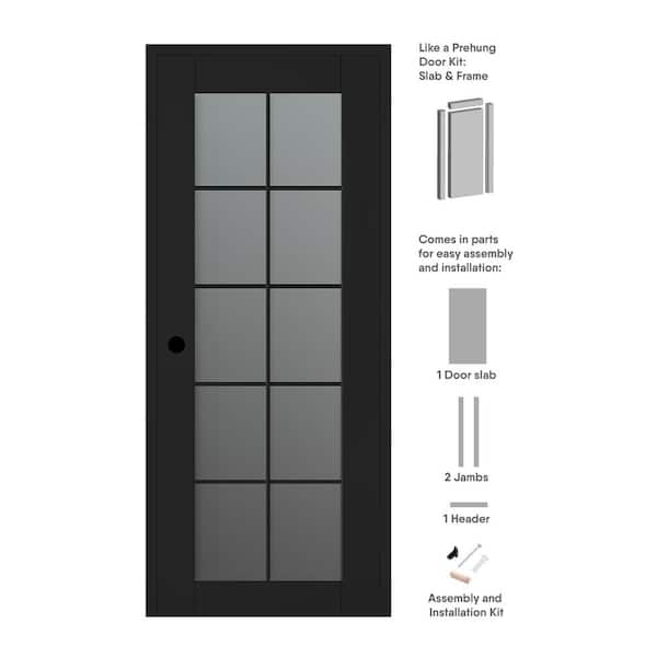 Vona 24 in. x 96 in. Right-Hand 10-Lite Frosted Glass Black Matte Composite DIY-Friendly Single Prehung Interior Door