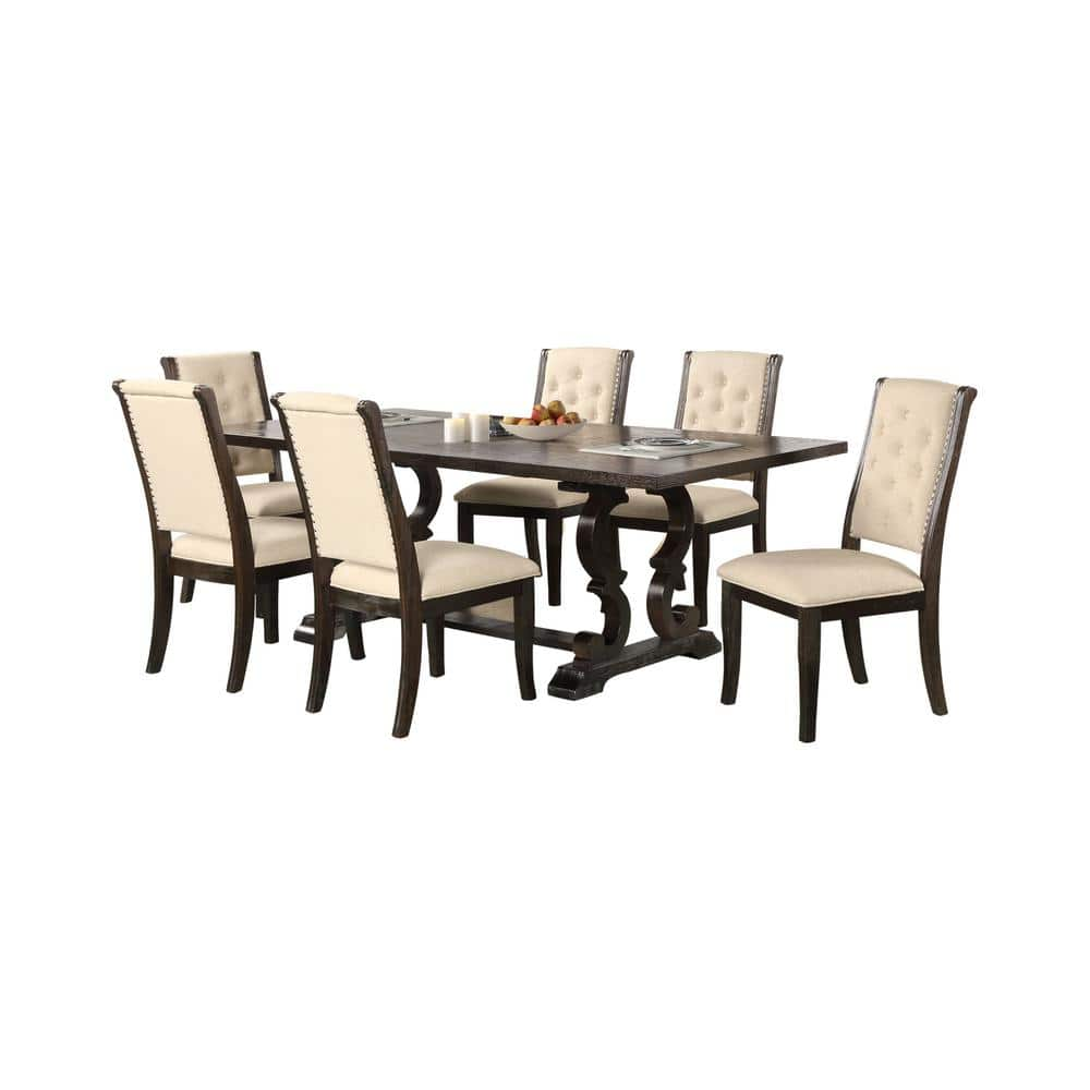 Shachar 7-Pieces Rustic Brown Rectangular Dining Set D1081E7R - The ...