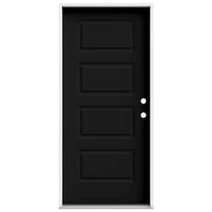 36 in. x 80 in. 4 Panel Equal Left-Hand/Inswing Black Steel Prehung Front Door