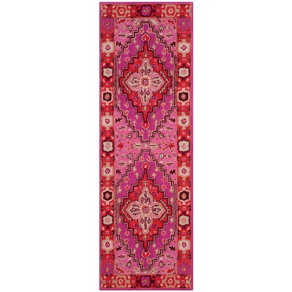 Bellagio Red/Pink 2 ft. x 8 ft. Border Floral Runner Rug