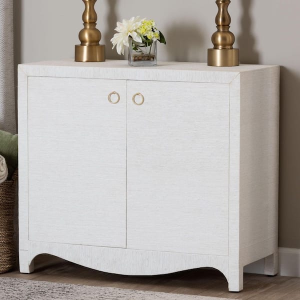 Ximena White Grasscloth 32.1 in. H Storage Cabinet
