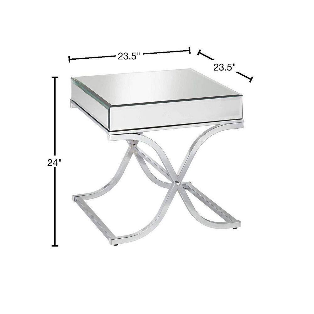 Sundance Chrome Square Mirrored End Table with Curved Metal Frame
