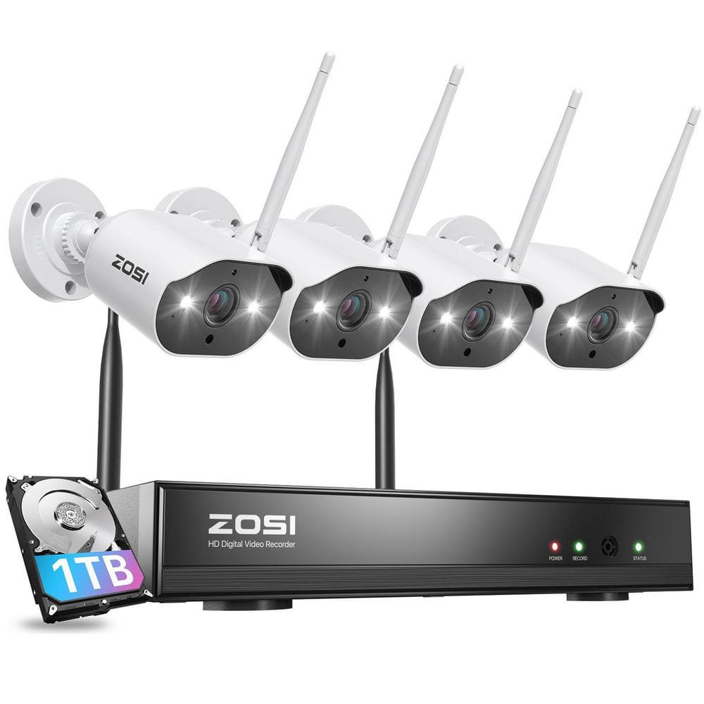 ZOSI 8-Channel H.265+ 3MP 2K 1TB Hard Drive NVR Security Camera System with 4 Outdoor Wi-Fi IP Cameras, White -  ZSWNVK-A83041-W