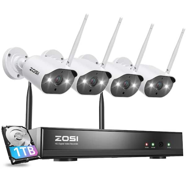 ZOSI 8-Channel H.265+ 3MP 2K 1TB Hard Drive NVR Security Camera System with 4 Outdoor Wi-Fi IP Cameras
