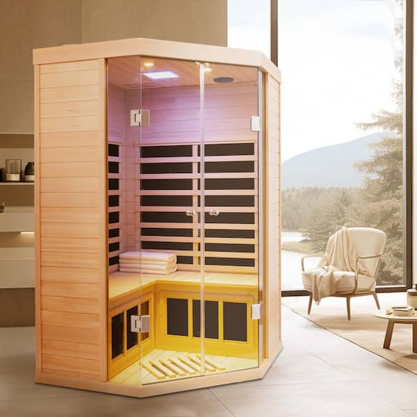 CASAINC Deluxe 2-Person Hemlock Corner Far Infrared Sauna with