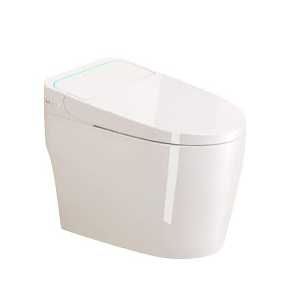 Elongated Bidet Toilet 1.28 GPF in White with Heated Seat, Auto Open/Close, Warm Water Dryer, Night Light, Foot Sensor
