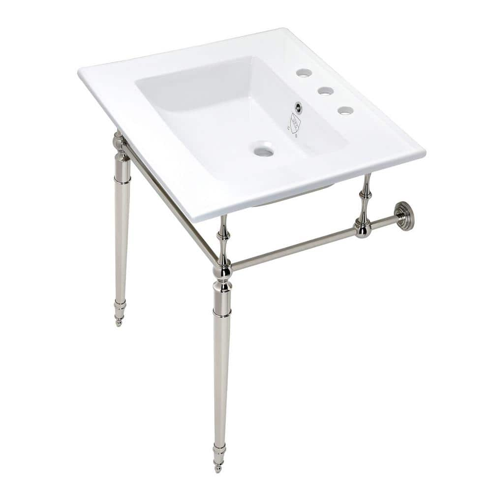 Kingston Brass Edwardian Ceramic White Console Sink Basin And Leg Combo   White Polished Nickel Kingston Brass Console Sinks Hkvpb25227w8pn 64 1000 