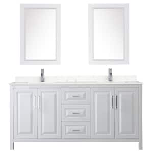 Daria 72 in. W x 22 in. D Double Vanity in White with Cultured Marble Vanity Top in Light-Vein Carrara w/ Basins&Mirrors
