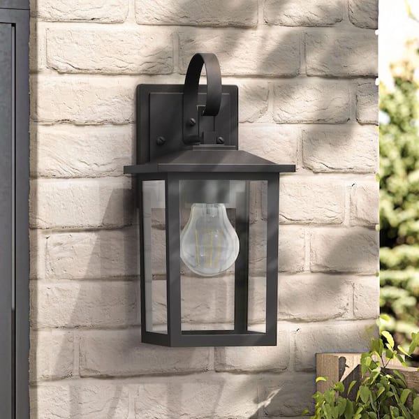 Hawaii 12.5 in. H 1-Bulb Black Hardwired Outdoor Dusk to Dawn Wall Lantern Sconce with LED Bulb