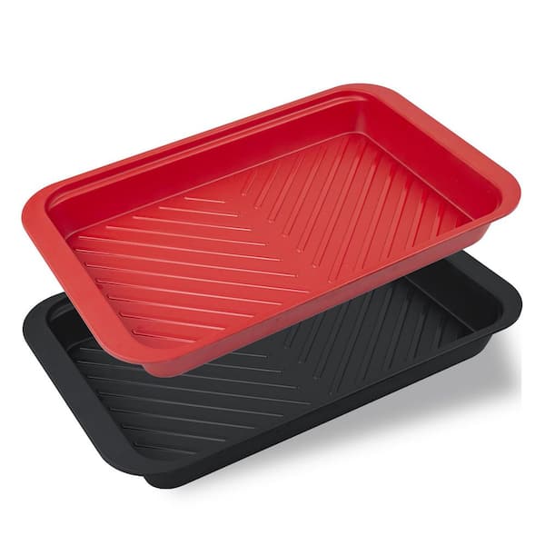 Black and Red Melamine Grilling and Prep Serving Tray with Deep Design and Nesting Feature for Raw and Cooked Food, 2Pcs