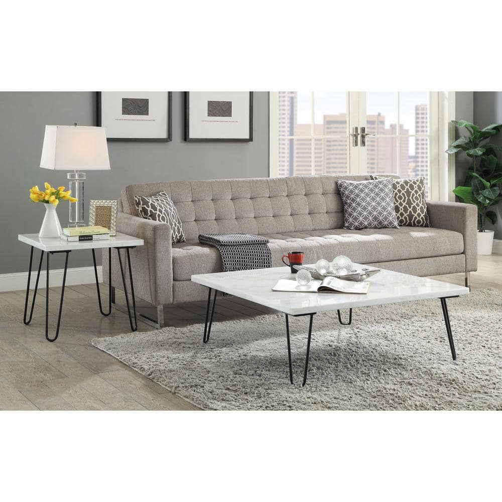 Telestis 40" Square White Marble Coffee Table with Storage