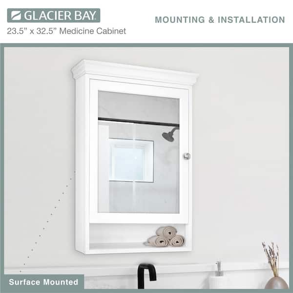 Glacier Bay 23-1/2 in. W x 32-1/2 in. H Framed Surface-Mount Bathroom Medicine Cabinet with Mirror, White