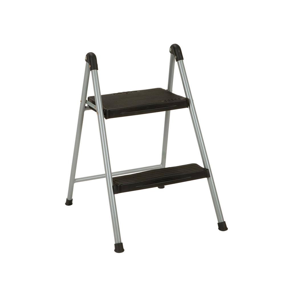 Foldable Black and Platinum 2-Step Steel Stool