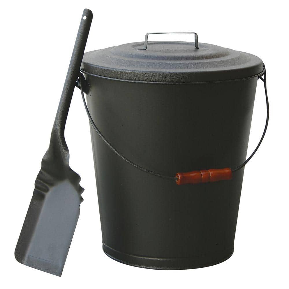 UniFlame Olde World Iron Finish Large Capacity Ash Bin with Lid and Shovel