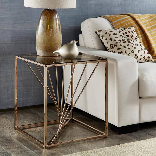 HomeSullivan Gold Square Metal and Glass Top End Table 40E186BS 04