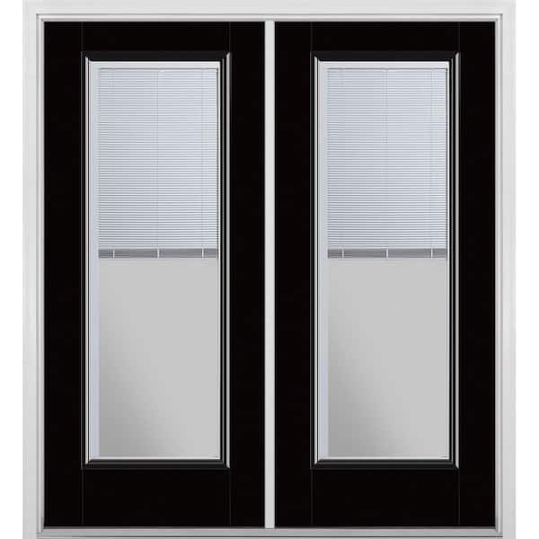 Masonite 72 in. x 80 in. Jet Black Fiberglass Prehung Right-Hand Inswing Mini Blind Patio Door w/ Brickmold Vinyl Frame