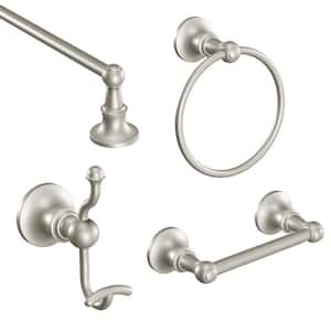 Vale 4-Piece Bath Hardware Set with 18 in. Towel Bar, Paper Holder, Towel Ring, and Robe Hook in Brushed Nickel