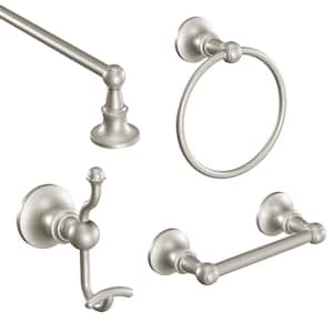 Vale 4-Piece Bath Hardware Set with 24 in. Towel Bar, Paper Holder, Towel Ring, and Robe Hook in Brushed Nickel