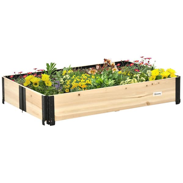 Jushua 47.25 in. x 31.5 in. x 8.75 in. Wood Foldable Raised Garden Bed with Insert Extended Steel Corners, Natural