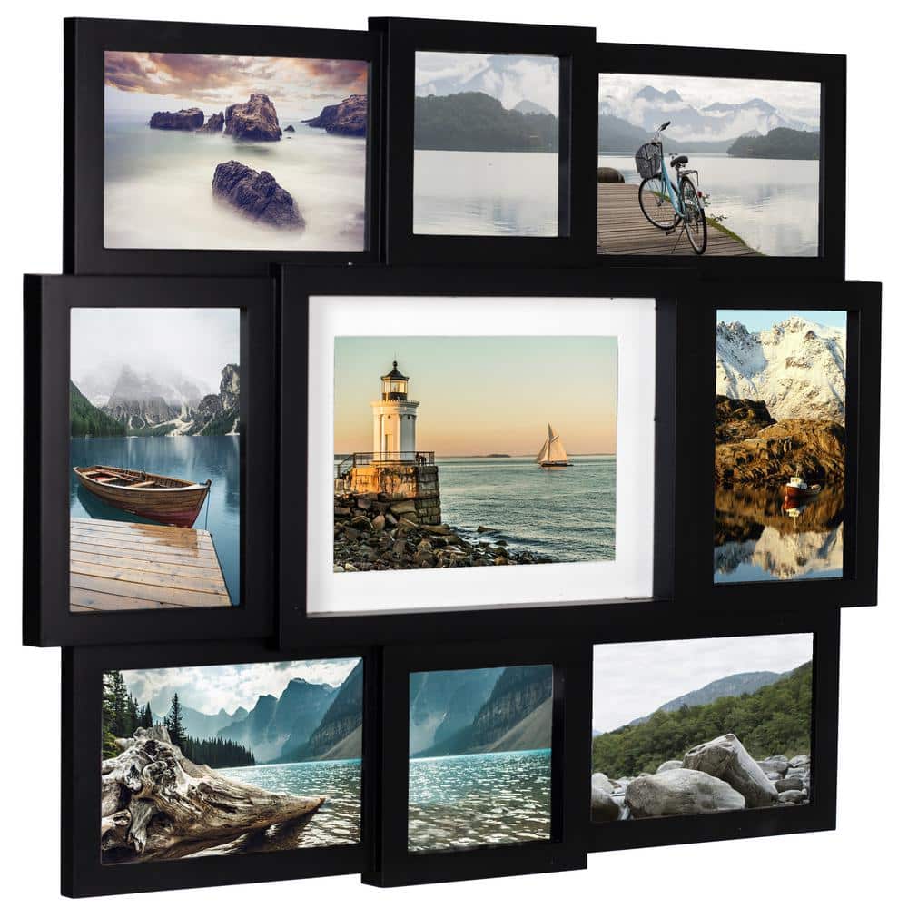 Black Matte 9-Opening Collage Picture Frame with Glass Cover