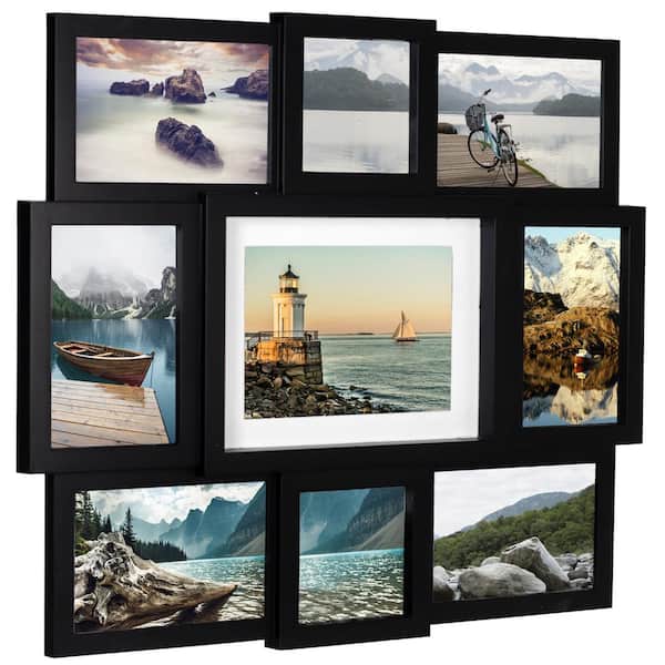 Malden International Designs in. x 4 and in. x 6 and 1-5 in. x 7 in. Black 9-Opening Puzzle Collage Picture Frame 2132-90 The Home Depot