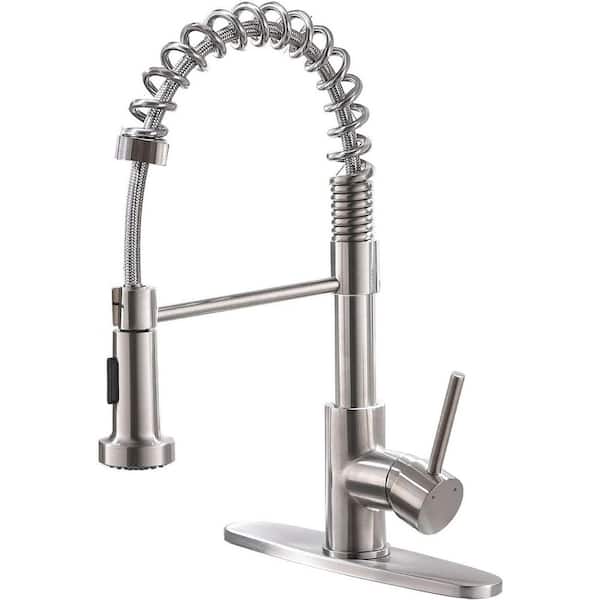 Single Handlem Deck Mount Standard Kitchen Faucet with Advanced Spray in Brushed Nickel