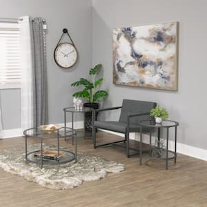 Camber Elite 28 in. Pewter Round Glass Coffee Table with Metal Frame