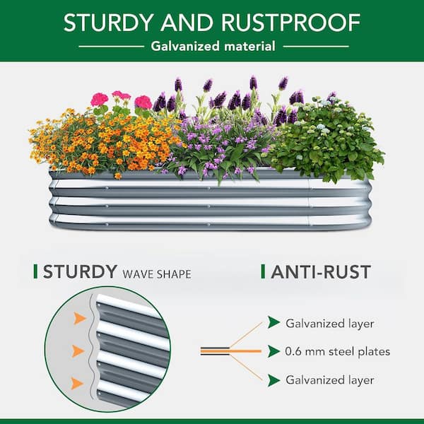 Raised Planter Box Galvanized Steel Garden Bed-5 ft. L x 3 ft. W x 1 ft. H Outdoor Oval Metal Frame for Vegetable/Flower
