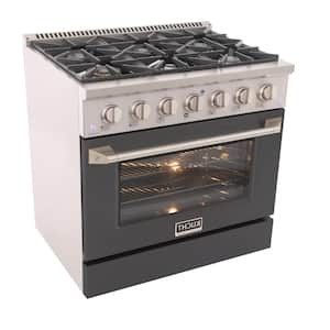 36 in. 5.2 cu. ft. 6-Burners Dual Fuel Range Propane Gas in Stainless Steel, Cement Gray Oven Door with Convection Oven