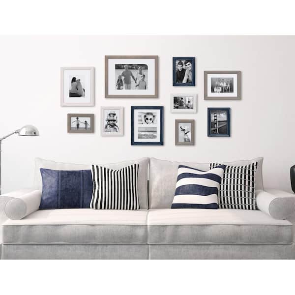 Bordeaux Multicolored Gray, Blue and White Picture Frame (Set of 10)