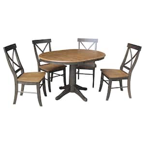 Olivia 5-Piece 36 in. Hickory/Coal Extendable Solid Wood Dining Set with Alexa Chairs
