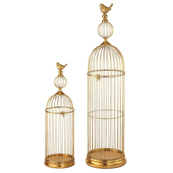 Gold 9 in. x 34 in. Metal and Resin Birdcage Set of 2