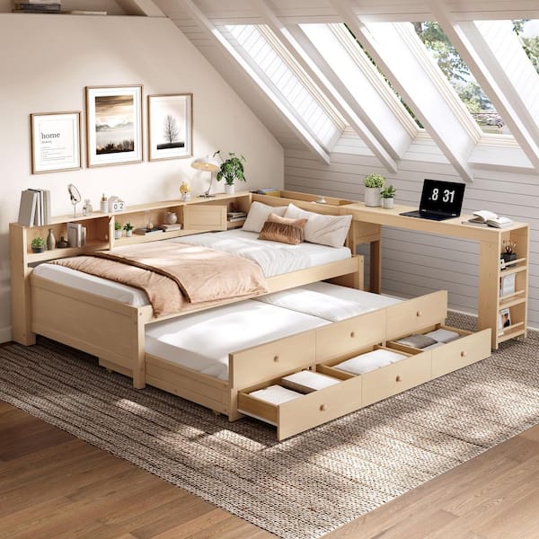 Eleanora Gold Twin Size Daybed with Trundle, Desk and 3 Storage Drawers