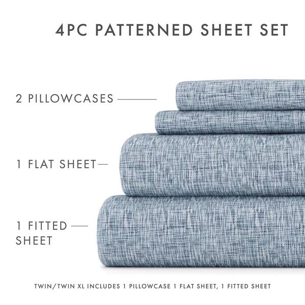 Becky Cameron Premium Ultra Soft 4 Piece Light Blue Chambray Style Pattern Microfiber Queen Sheet Set IEH 4PC CHB QUEEN LBLUE The Home Depot