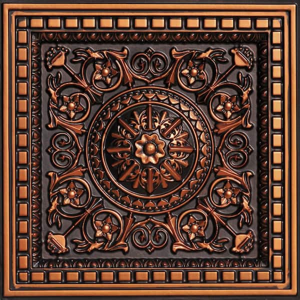 Da Vinci Antique Copper 2 ft. x 2 ft. PVC Lay-in Coffered Faux Tin Ceiling Tile (40 sq. ft. /Case)