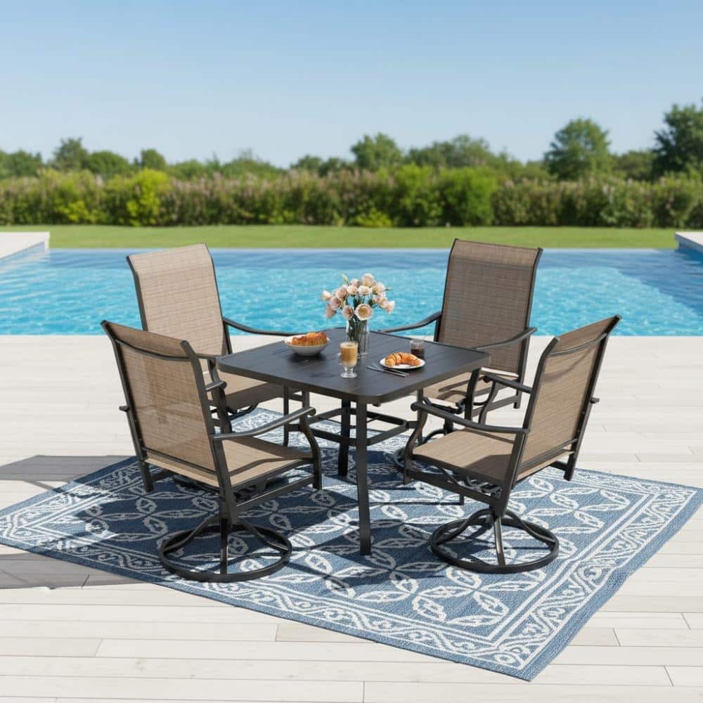 5-Piece Patio Dining Set with 4 Swivel Chairs and Dining Table with Umbrella Hole for Poolside, Backyard price history on PriceWatchPro